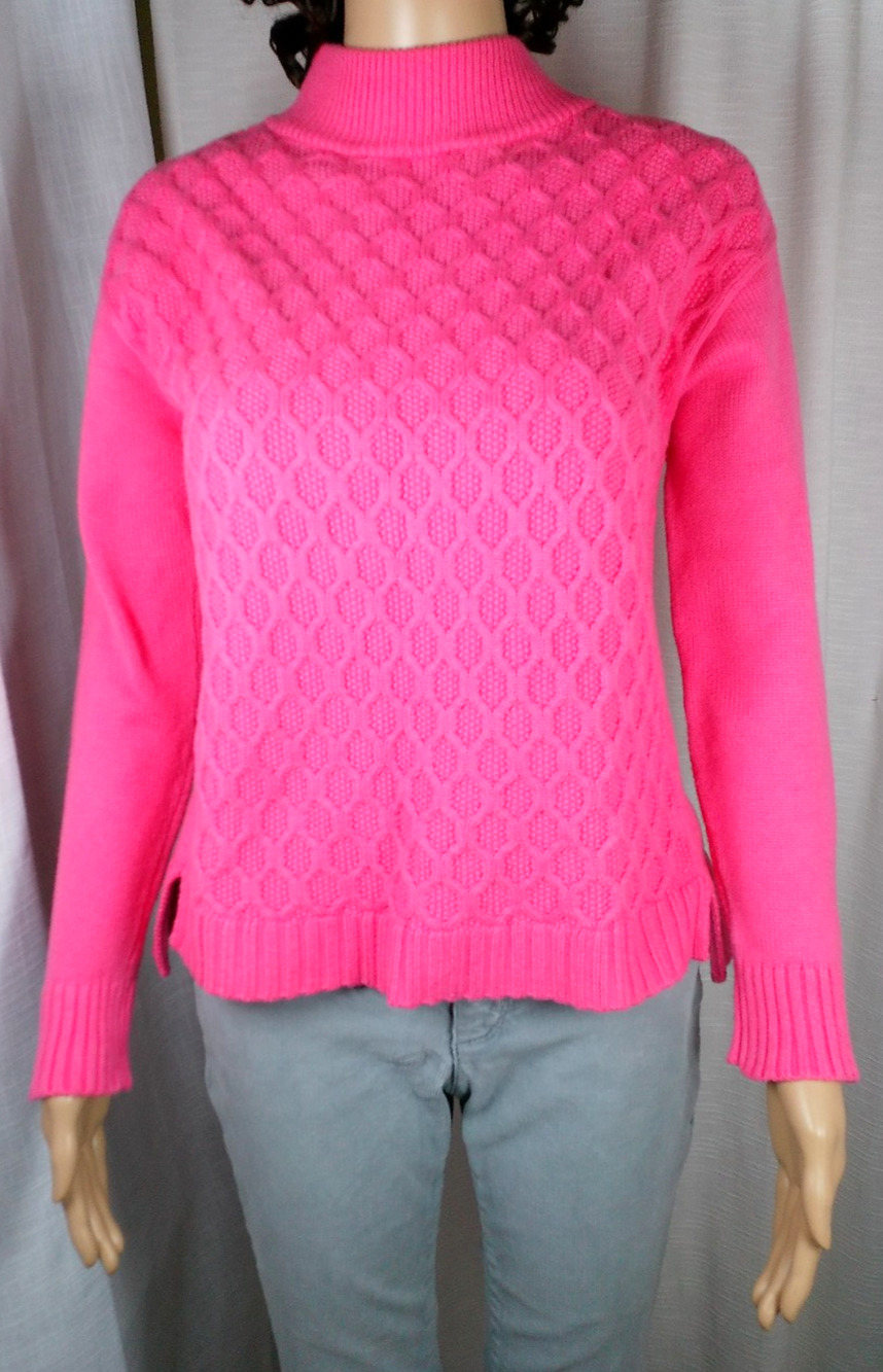 Talbots Hot Pink Mock Neck Sweater Diamond Knit Womens Small Coastal Grandma